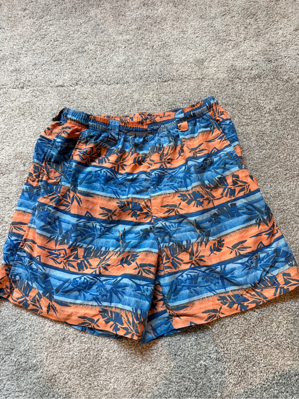 Columbia Men's Orange & Blue Striped Athletic Shorts
